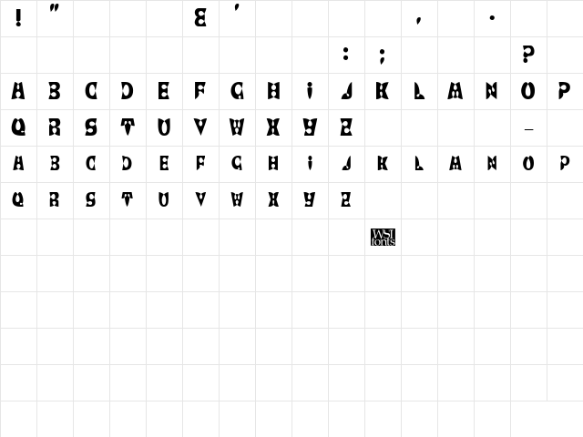 BrashDisplayCaps Regular Character Map