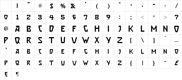 Brassett Normal Character Map