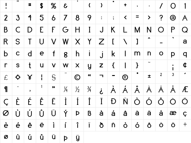 Brassfield Regular Character Map