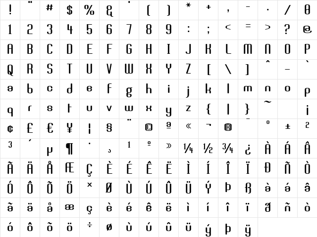Brassiere Regular Character Map