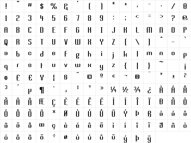 Brassiere Regular Character Map