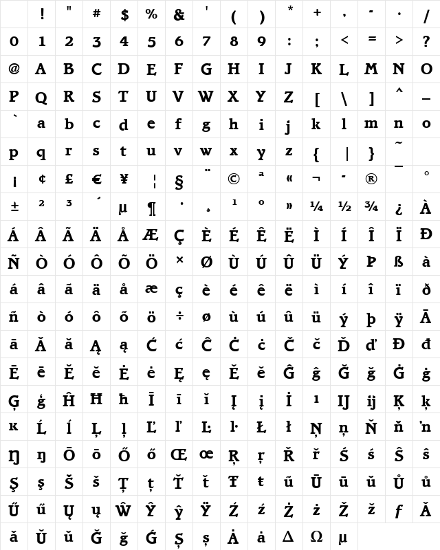 Bravo-Bold Regular Character Map Bravo-Bold Regular Character Map