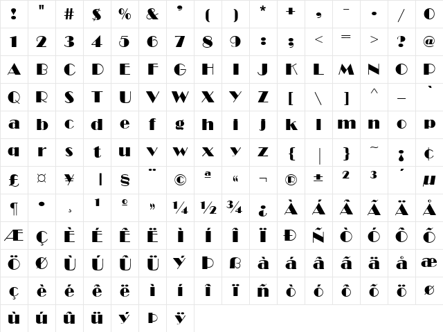 Bravo Regular Character Map