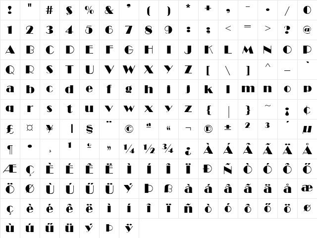 Bravo Regular Character Map