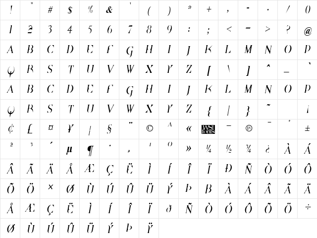 BrazeltonNarrow Italic Character Map BrazeltonNarrow Italic Character Map