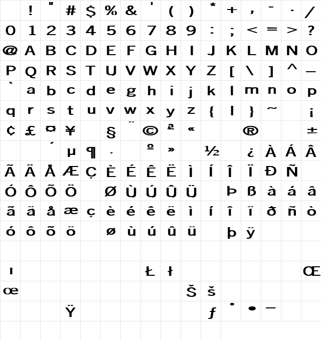 Breakdown 11 Bold Character Map Breakdown 11 Bold Character Map