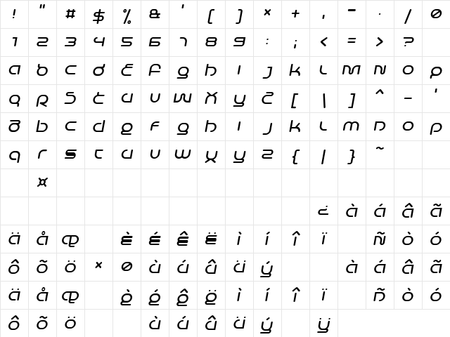 Life in Space Italic Character Map