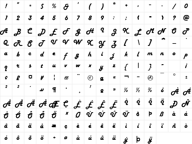 BreezeSSK Regular Character Map BreezeSSK Regular Character Map