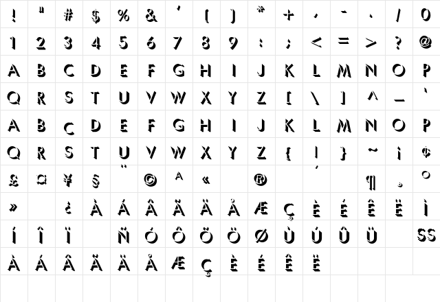 Brela-Thin Regular Character Map