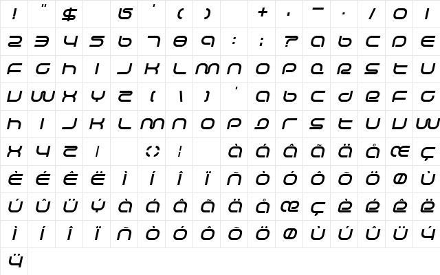 Life Support Bold Italic Character Map
