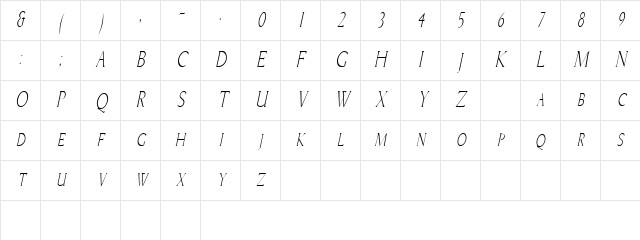 BriceCondensed Italic Character Map