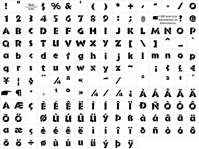 Bride StencilAlt Regular Character Map