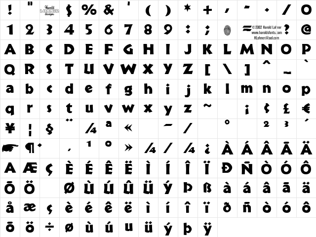 BrideRegular Regular Character Map