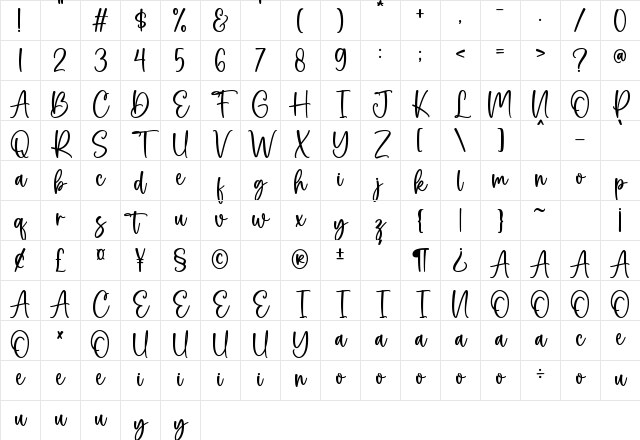 Bridesmaid Regular Character Map