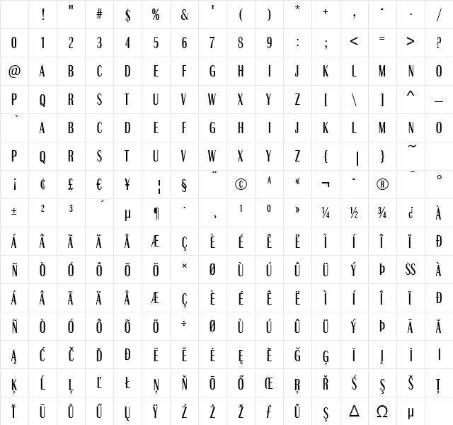 Bristol-Compressed-Medium Regular Character Map Bristol-Compressed-Medium Regular Character Map