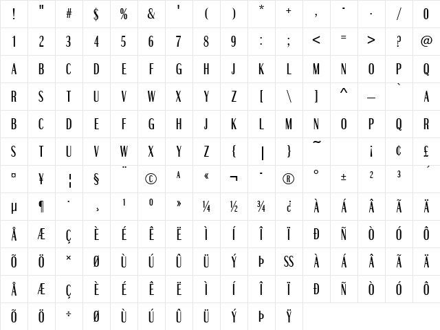 Britannic Becker Compress Med Regular Character Map