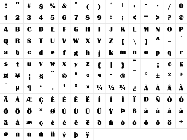 Britannic Becker Ultra Regular Character Map