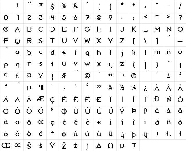 BroadbandICG Medium Character Map