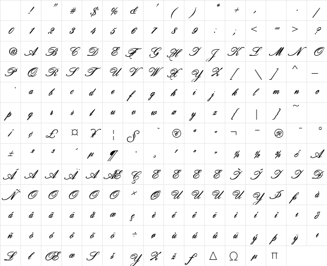 BroadmoorScriptSSK Bold Character Map BroadmoorScriptSSK Bold Character Map