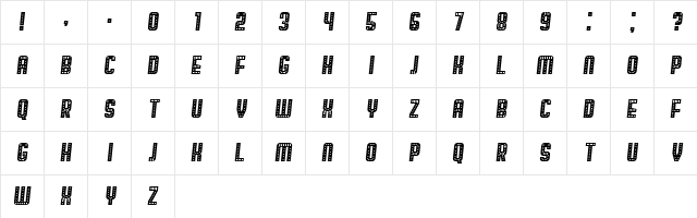 Broadway Italic Character Map