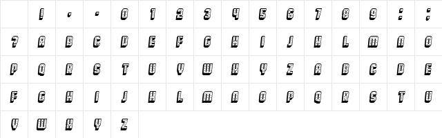 Broadway 3D Italic Character Map