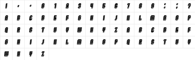 Broadway Flat 3D Filled Italic Character Map