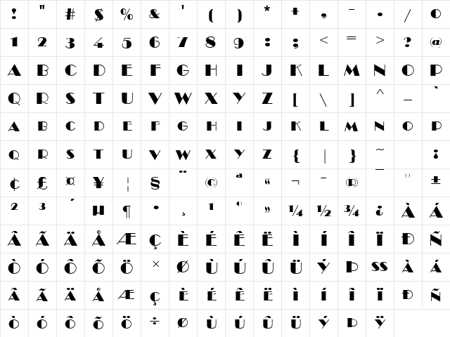 BroadwaySCD Regular Character Map