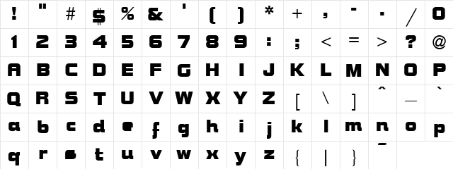 Brock Bold Character Map