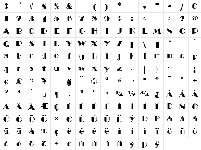 Broadway Engraved Regular Character Map
