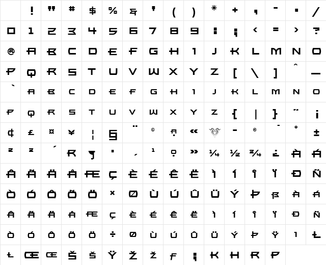 Bronzo Bold Character Map