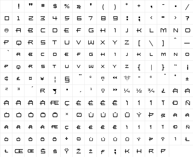 Bronzo Medium Character Map