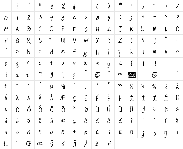 BrooksHand Regular Character Map BrooksHand Regular Character Map