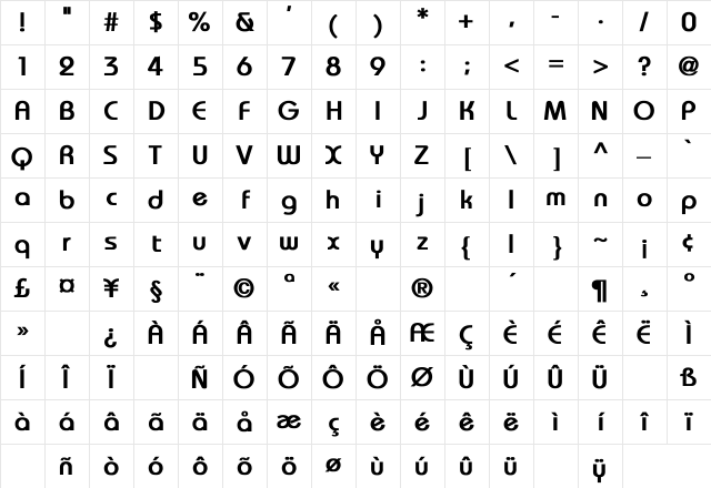 Bauhaus Bold Character Map