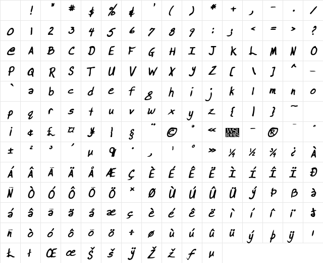 BrooksHand Bold Italic Character Map BrooksHand Bold Italic Character Map