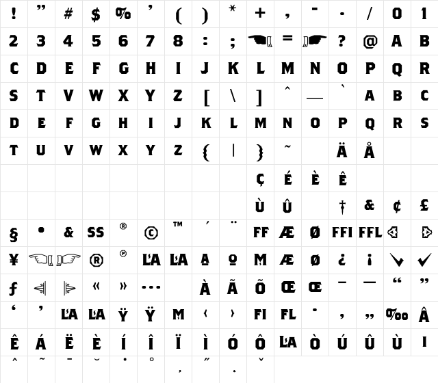 Brothers Regular Character Map