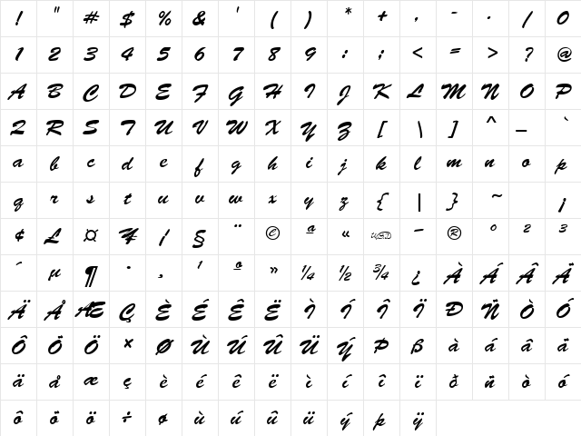 BrushStroke normal Character Map