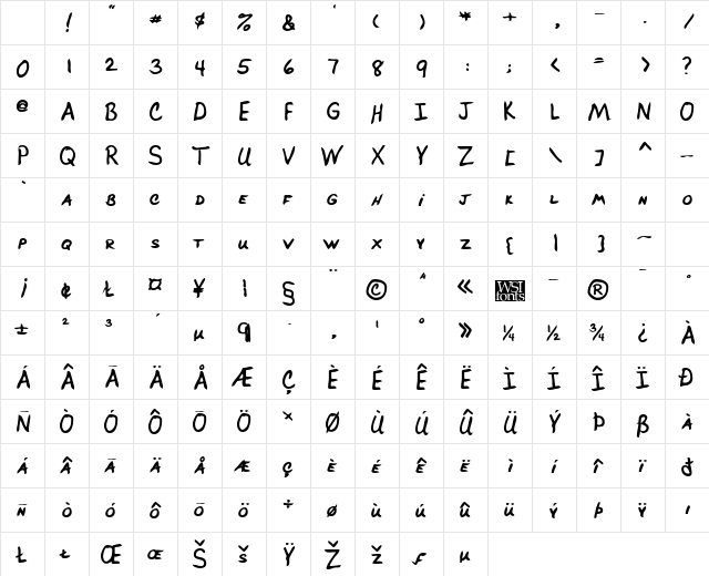 BrucesHand Bold Character Map BrucesHand Bold Character Map