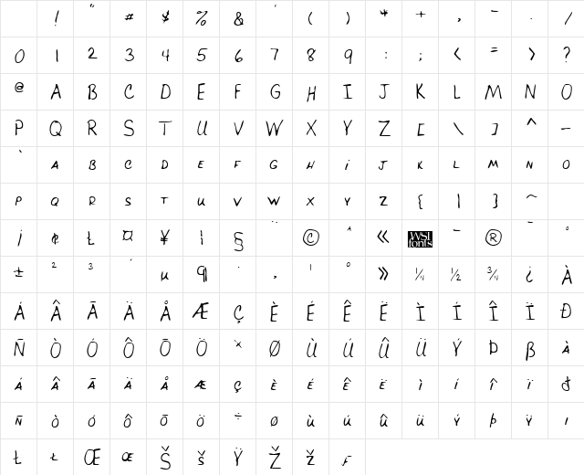 BrucesHand Regular Character Map BrucesHand Regular Character Map