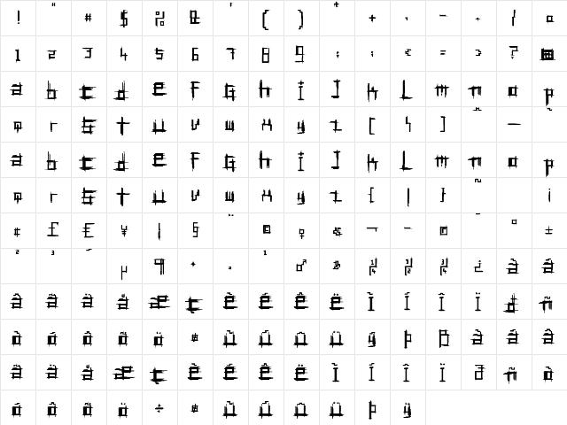 Bruised TwentyFive Character Map