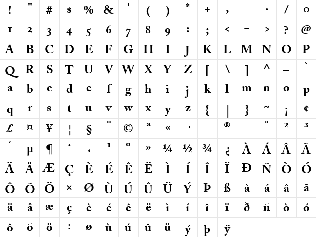 AdobeCaslonOldstyleFigures Bold Character Map