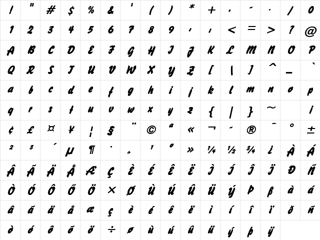 Brush Stroke 26 BoldItalic Character Map