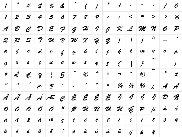 Brush-Script Regular Character Map