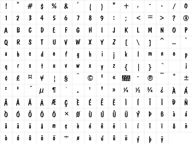 BrushDom Regular Character Map