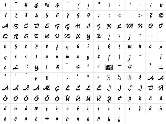 BrushFlair Regular Character Map