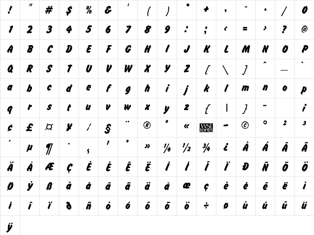 BrushHand Regular Character Map BrushHand Regular Character Map