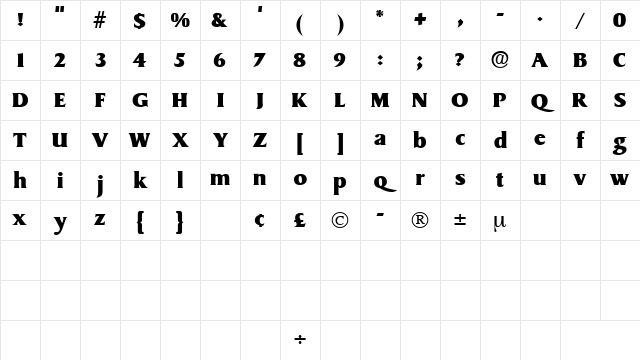 BrusquerieDisplaySSK Regular Character Map