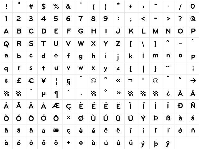 Bryant Bold Character Map