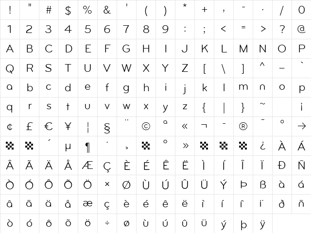 Bryant Regular Character Map