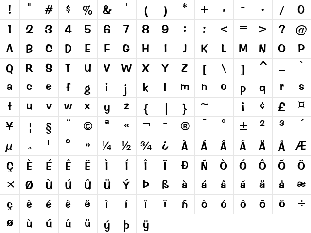 Lightning 8 Regular Character Map