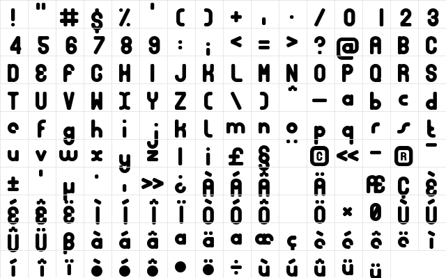 Bubble Club Bold Character Map